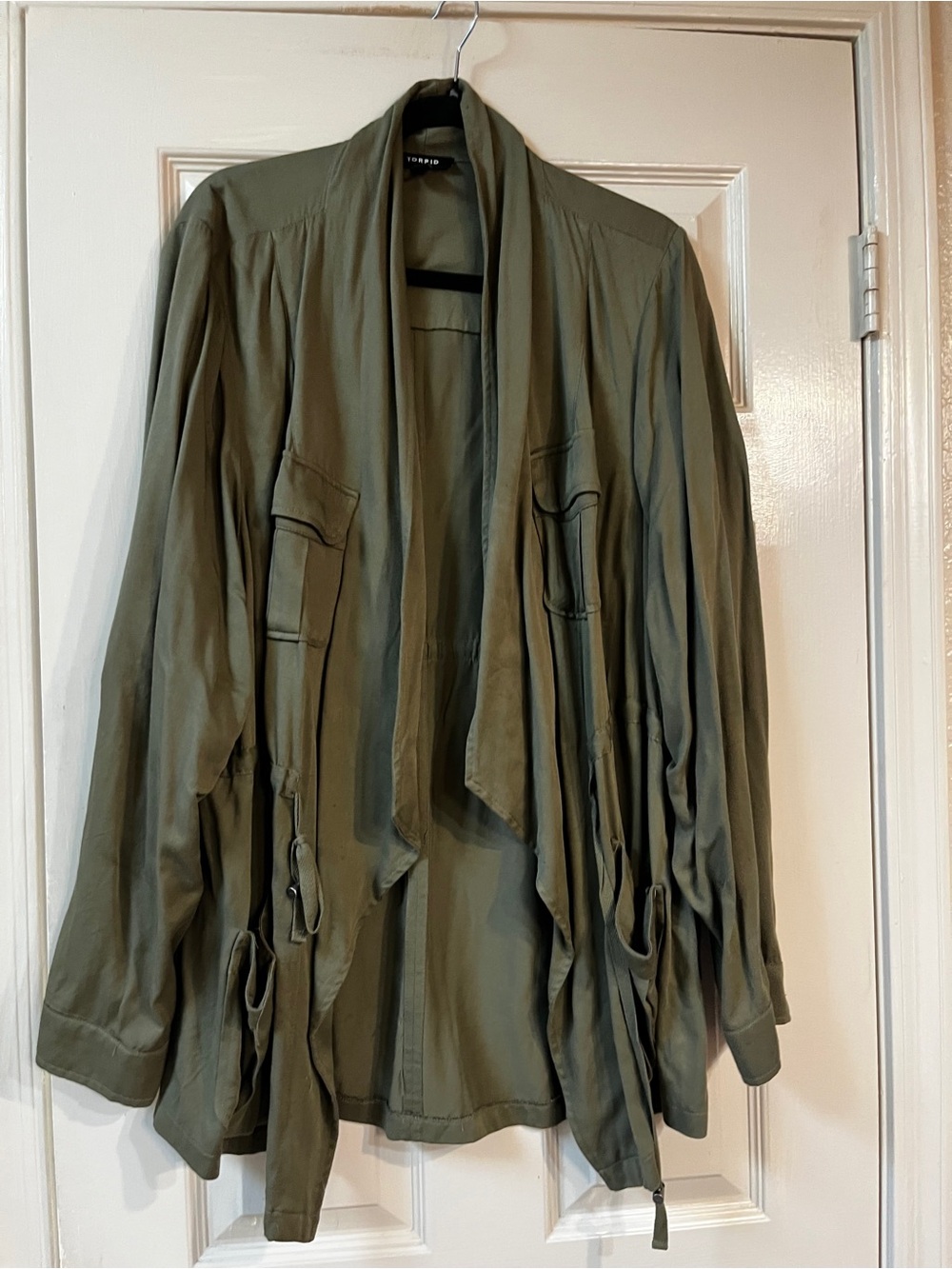 torrid olive utility drape-front field jacket